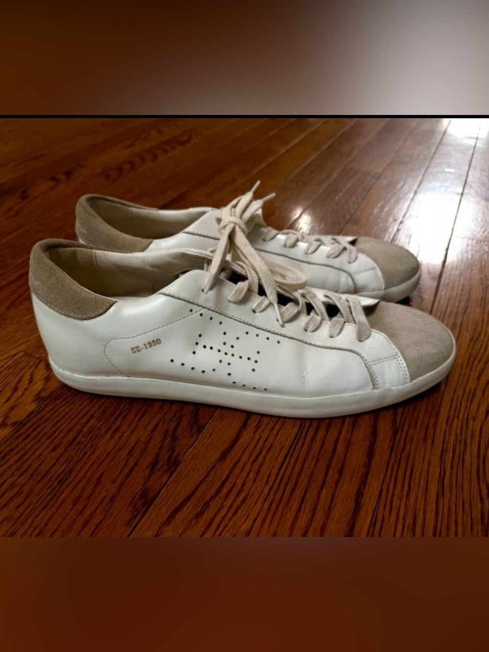 Sam Edelman White Leather Sneakers with Beige Suede Accents